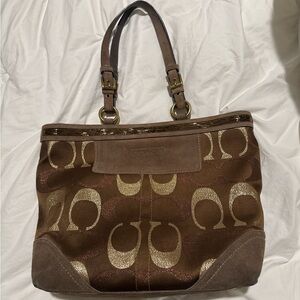 Coach Brown and Gold Shoulder Bag